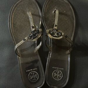 Tory Burch Mini Miller Jelly Black Thong Sandals. Gently Worn